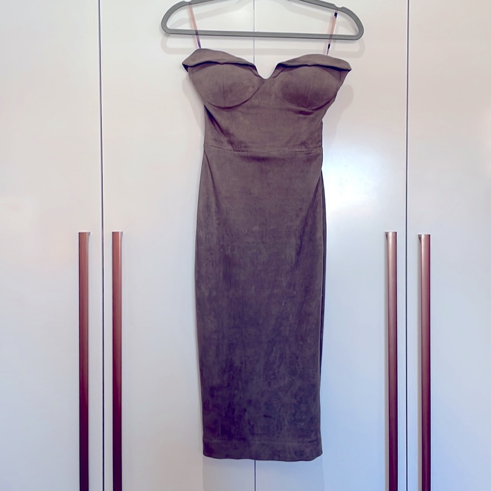 House Of CB London Pia Suedette Dress Taupe - Picture 8 of 13